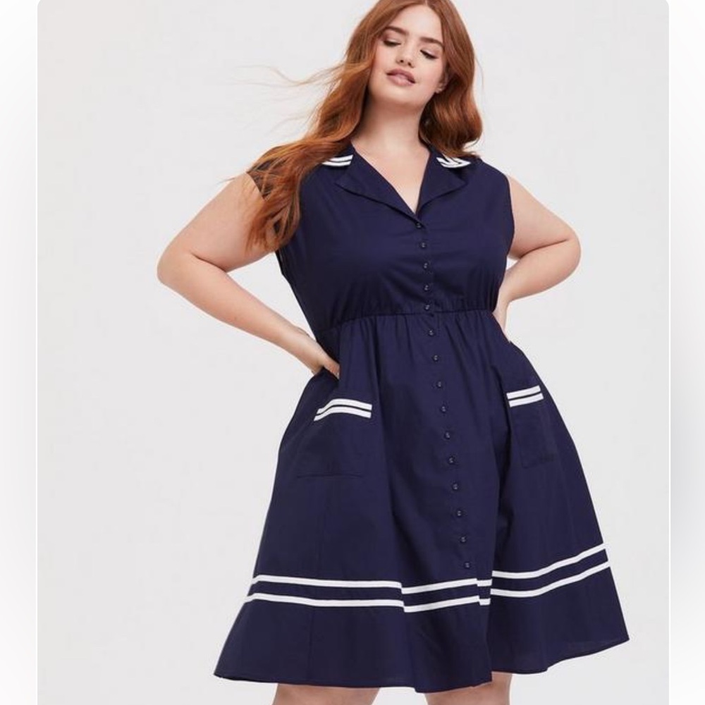 Torrid Retro Navy Button Front Sailor Swing Dress NWT size 1X